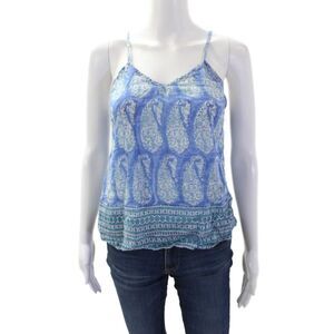Bell Womens Spaghetti Strap V Neck Floral Abstract Tank Top Blue White Small